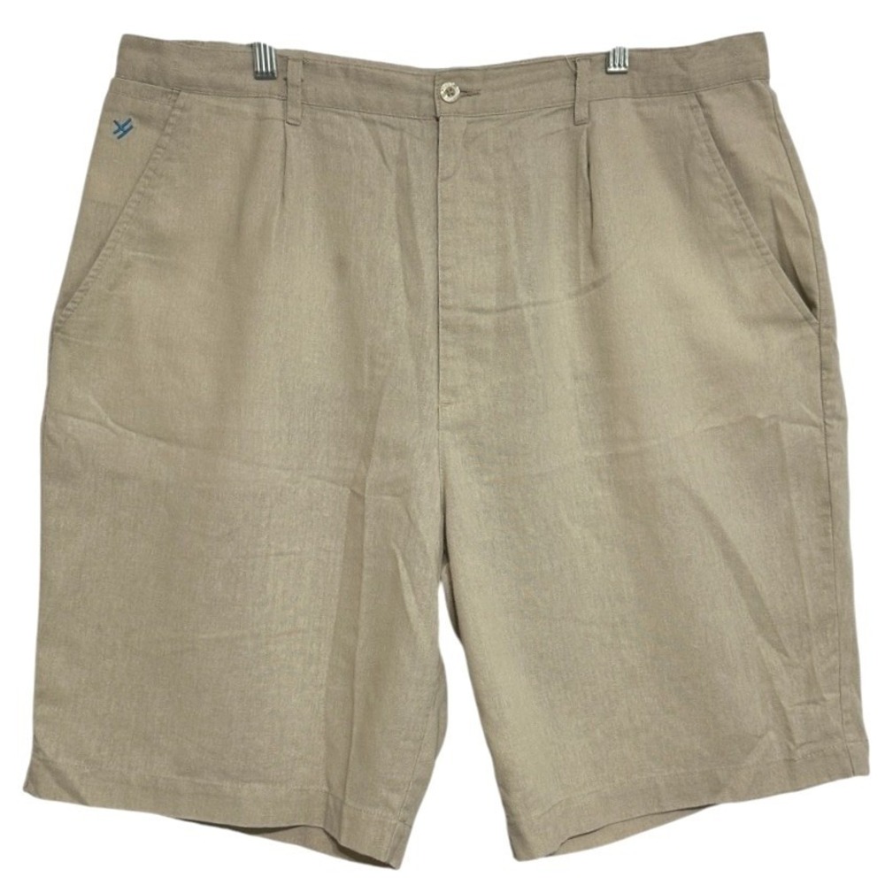 Steve Harvey Collection Shorts‎ Mens Tan Pleated Linen Blend Casual Coastal 40